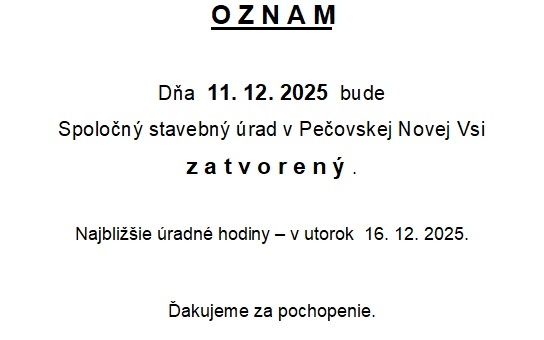 Spoločný stavebný úrad zatvorený dňa 11.12.2025