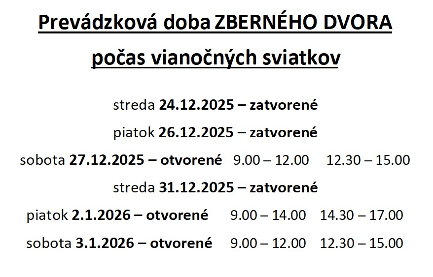 Prevádzková doba zberného dvora počas vianočných sviatkov