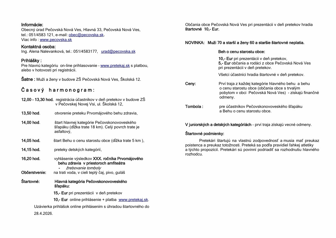 Propozície Prvomájového behu zdravia 2026