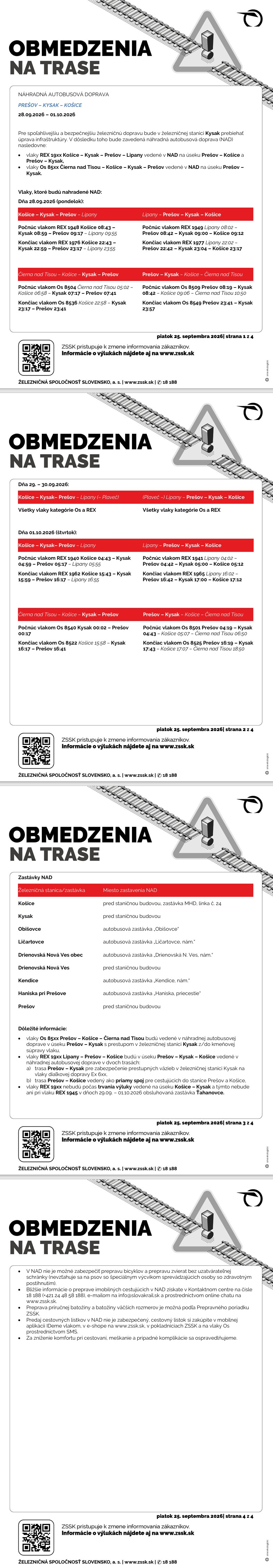 Výluka Prešov - Kysak - Košice - 28.9.2026 - 1.10.2026