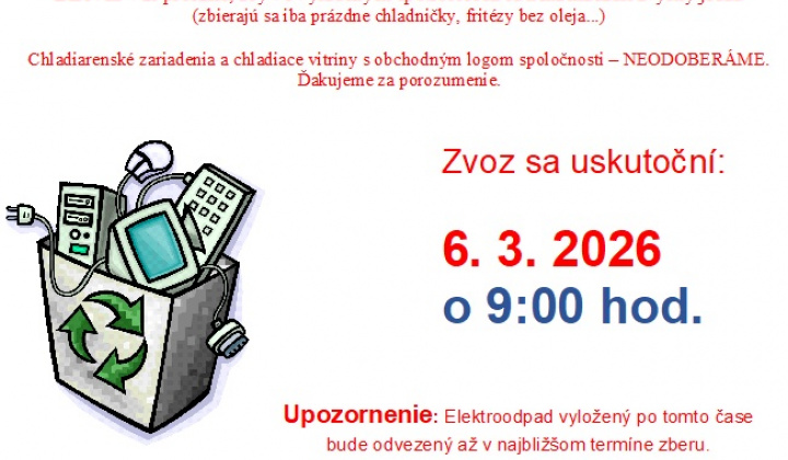 Fotka - Zber elektroodpadu - 6.3.2026 o 9.00 hod.