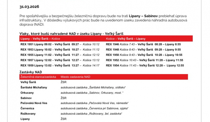 Fotka - Výluka Lipany - Sabinov - 31.03.2026