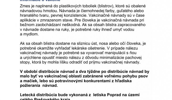 Fotka - Informácia RVPS o orálnej vakcinácii líšok