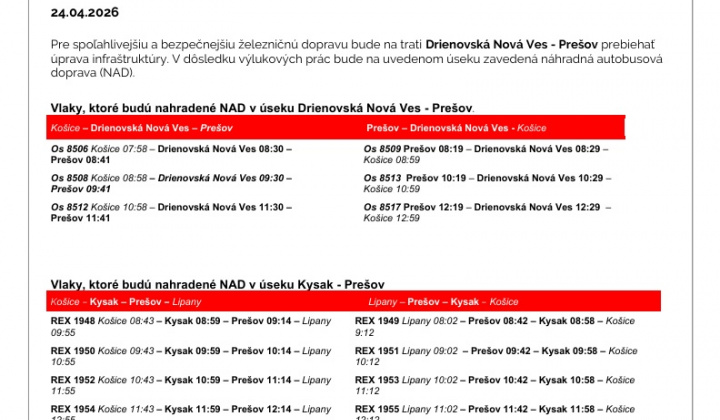 Fotka - Výluka Drienovská Nová Ves - Prešov - 24.4.2026