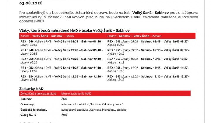 Fotka - Výluky v železničnej doprave - 3.8.2026 - 6.8.2026