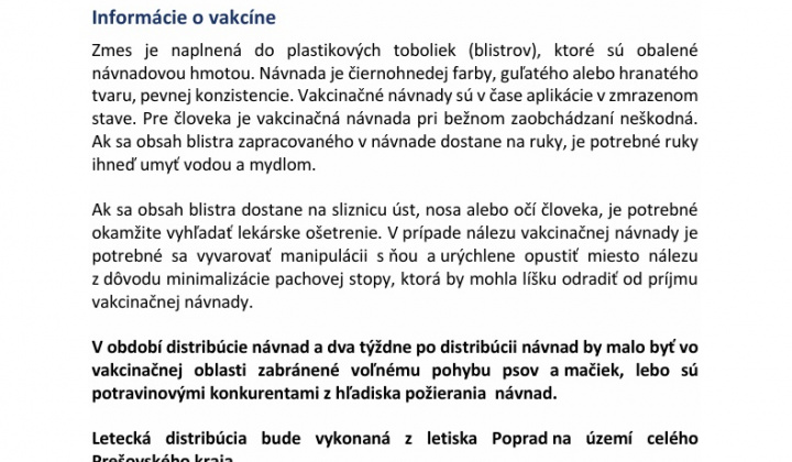 Fotka - Informácia RVPS Prešov o orálnej vakcinácii líšok - 05.10.2026 - 23.10.2026