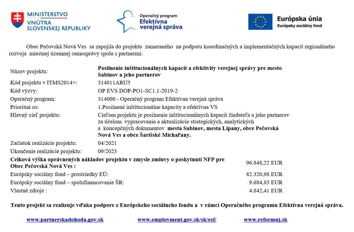 Fotka - Posilnenie inštitucionálnych kapacít a efektivity verejnej správy pre mesto Sabinov a jeho partnerov