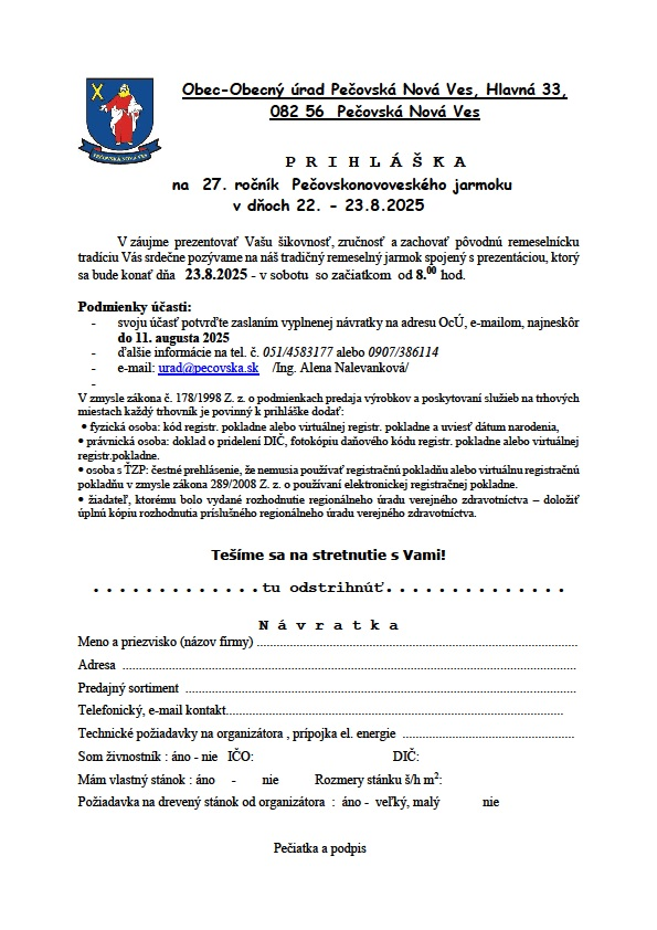 Fotka - Pečovskonovoveský jarmok 2025 – prihláška