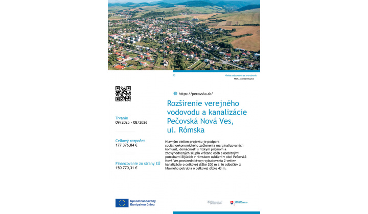 Fotka - Rozšírenie verejného vodovodu a kanalizácie Pečovská Nová Ves, ul. Rómska