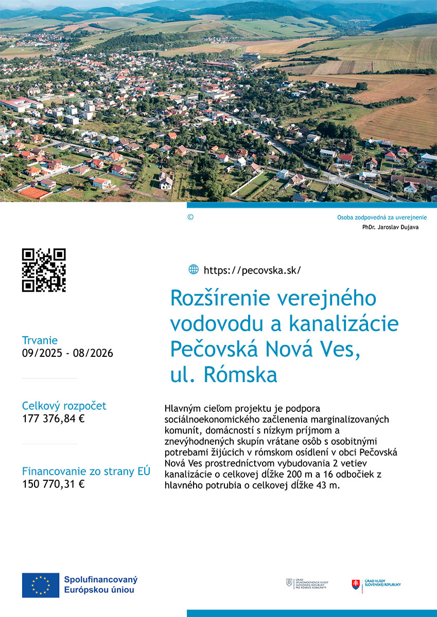 Fotka - Rozšírenie verejného vodovodu a kanalizácie Pečovská Nová Ves, ul. Rómska